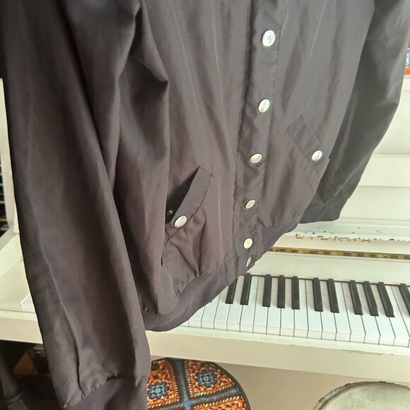 Y2K Elegant Black Bomber Jacket with Silver Buttons by Coupé M - Picture 12 of 16